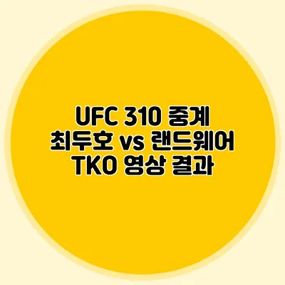 UFC 310 중계 최두호 vs 랜드웨어 TKO 영상 결과