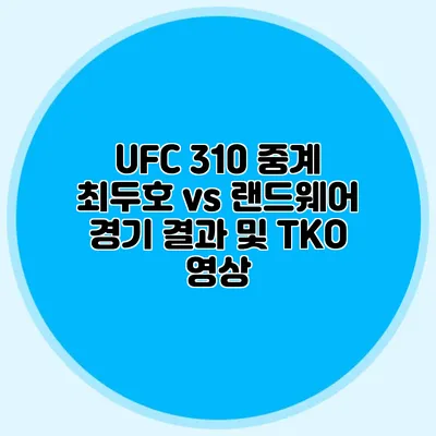 UFC 310 중계 최두호 vs 랜드웨어 경기 결과 및 TKO 영상