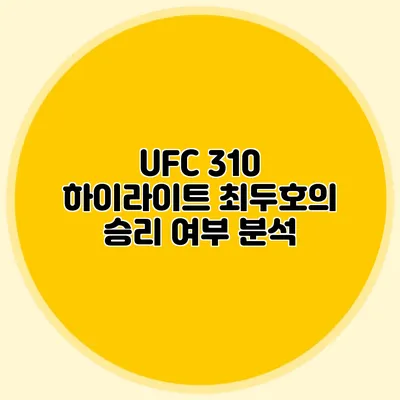 UFC 310 하이라이트 최두호의 승리 여부 분석