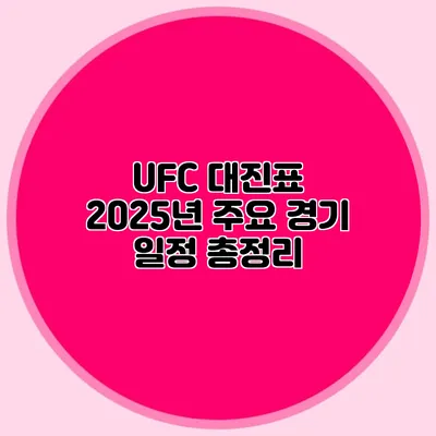 UFC 대진표 2025년 주요 경기 일정 총정리