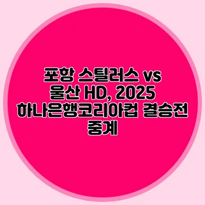 포항 스틸러스 vs 울산 HD, 2025 하나은행코리아컵 결승전 중계