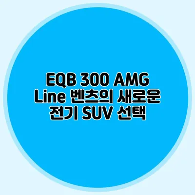EQB 300 AMG Line 벤츠의 새로운 전기 SUV 선택