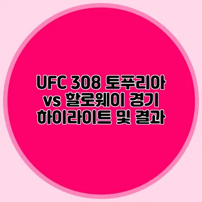 UFC 308 토푸리아 vs 할로웨이 경기 하이라이트 및 결과