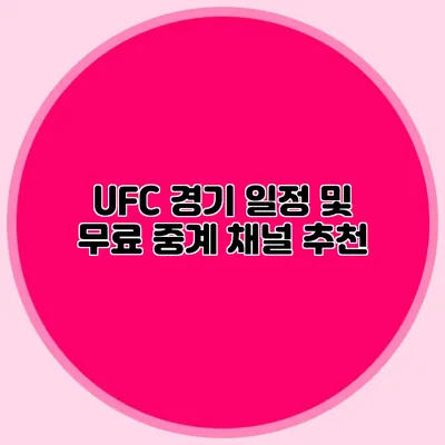 UFC 경기 일정 및 무료 중계 채널 추천