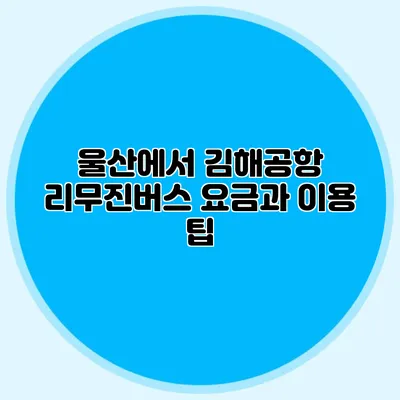 울산에서 김해공항 리무진버스 요금과 이용 팁